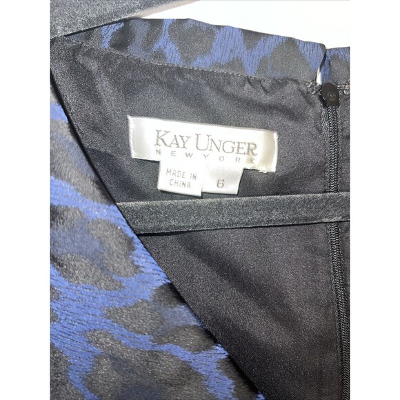 KAY UNGER NEW YORK Women's Dress Sz 6 Cap Sleeveless V-Neck Blue Black Leopard - Picture 4 of 13